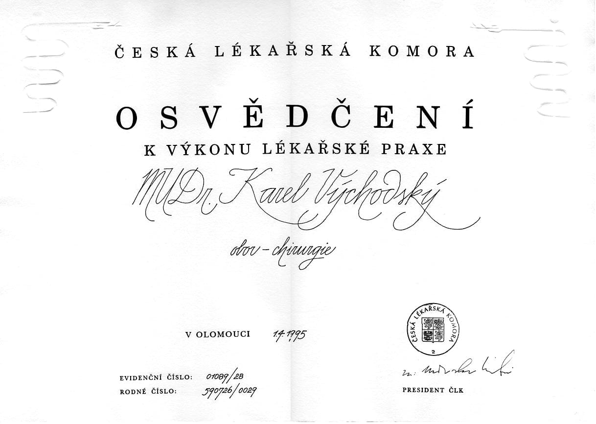 Diplom MUDr. Karel Východský 3
